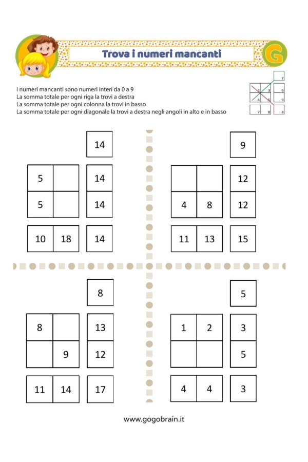 Trova 2 numeri per fare la somma giusta - Scheda 3