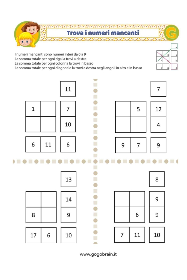 Trova i 3 numeri per fare la somma giusta - Scheda 6