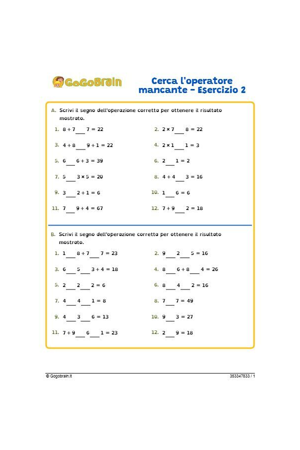 Metti l'operatore mancante - Esercizio 2
