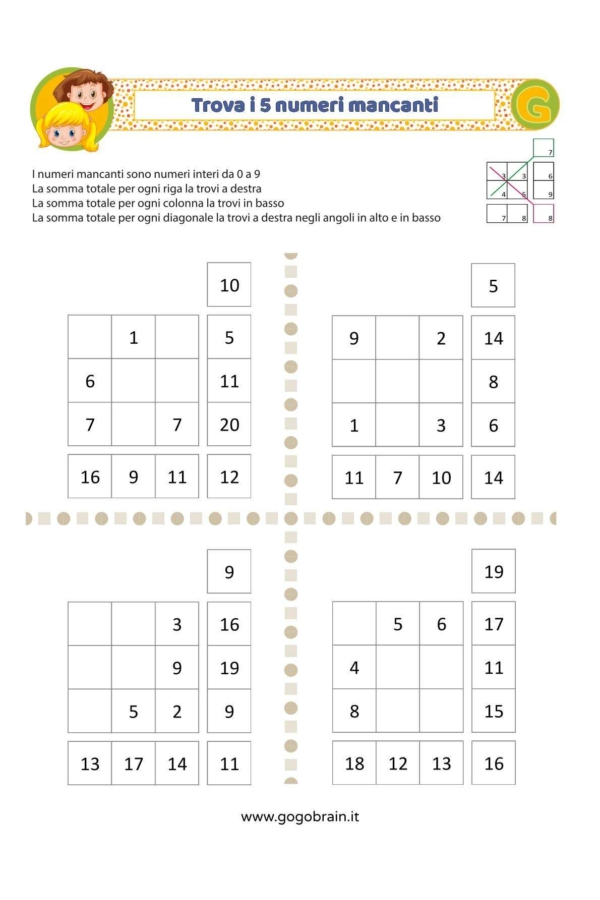 Trova i 4 numeri per fare la somma giusta - Scheda 5