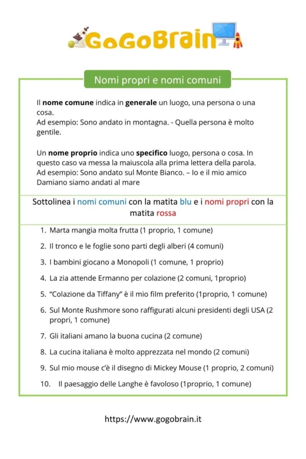 Nomi propri e nomi comuni - Scheda 2