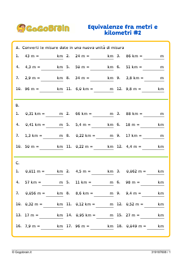 Equivalenze fra metri e kilometri #2