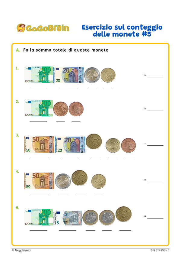 Esercizio sul conteggio dei soldi #5