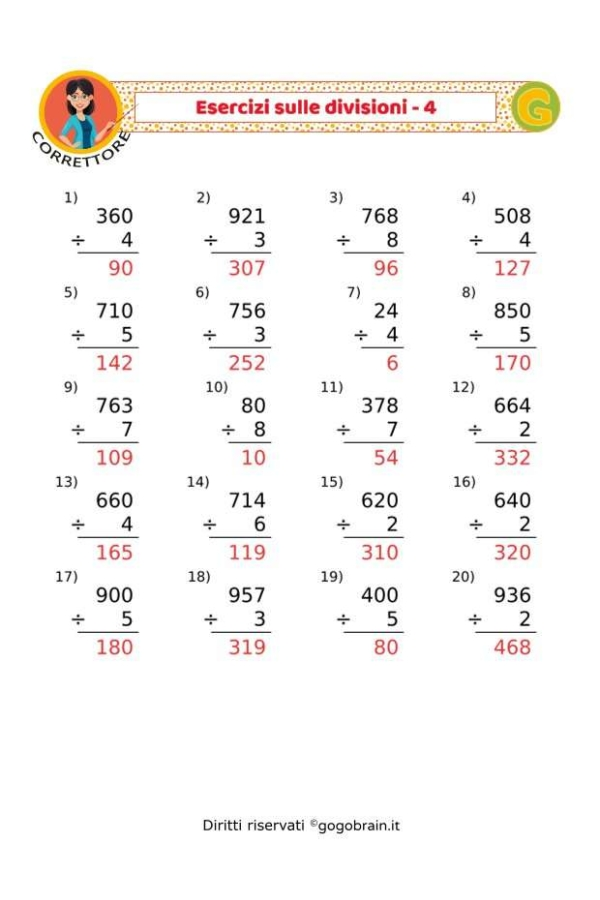 Esercizi sulle divisioni - Scheda 4