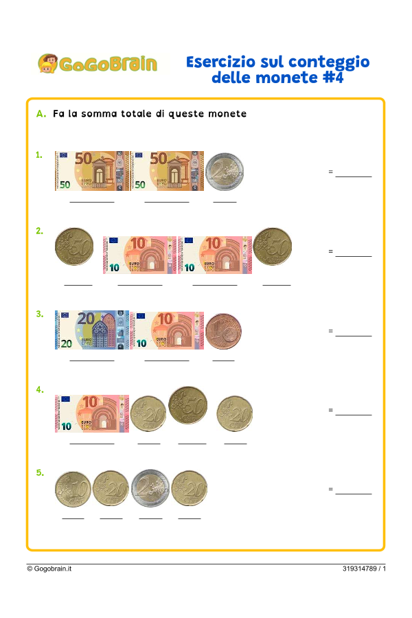 Esercizio sul conteggio dei soldi #4