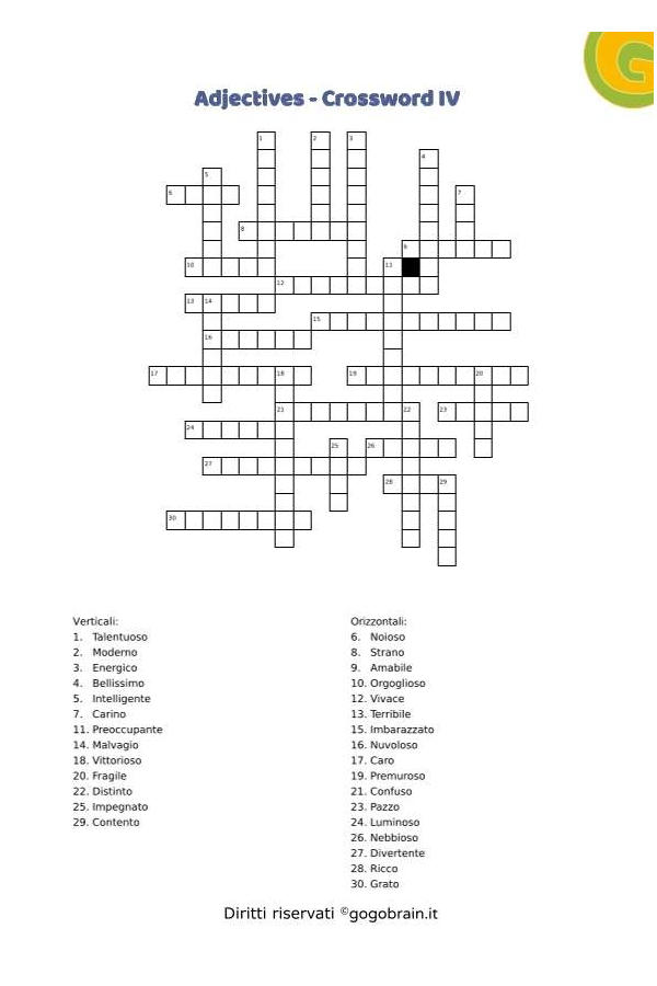 Adjectives - Cruciverba IV