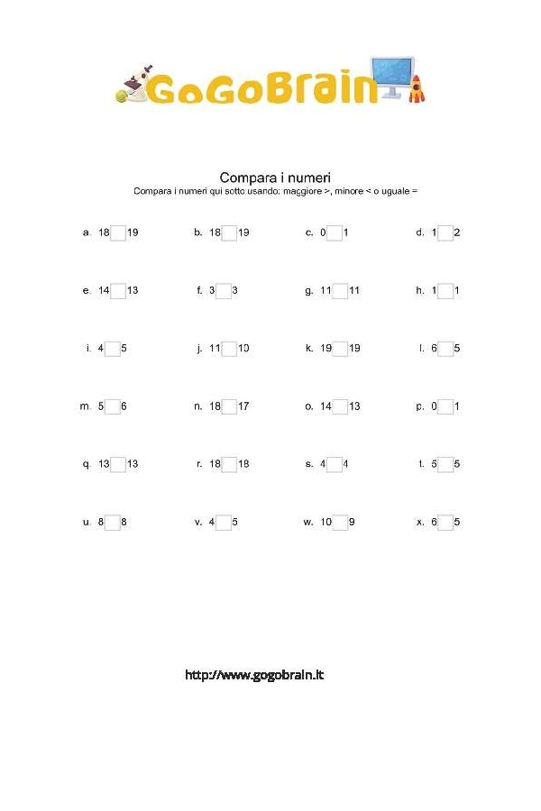 Scheda di esercitazione maggiore, minore o uguale - Scheda 1