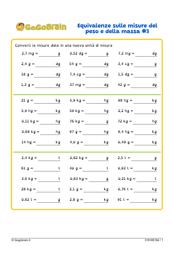 Equivalenze sulle misure del peso e della massa #3