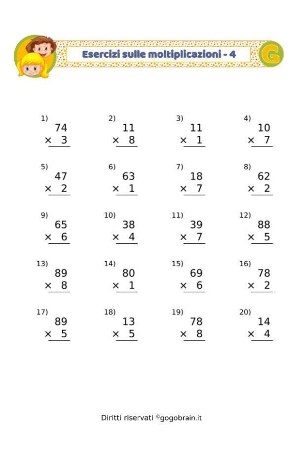 Esercizi sulle moltiplicazioni - Scheda 4