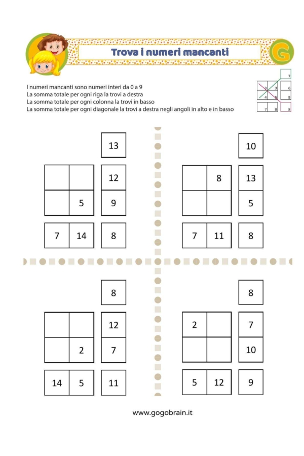 Trova i 3 numeri per fare la somma giusta - Scheda 7