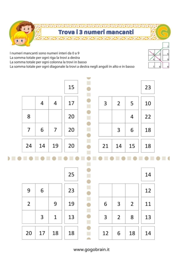 Trova i 3 numeri per fare la somma giusta - Scheda 2